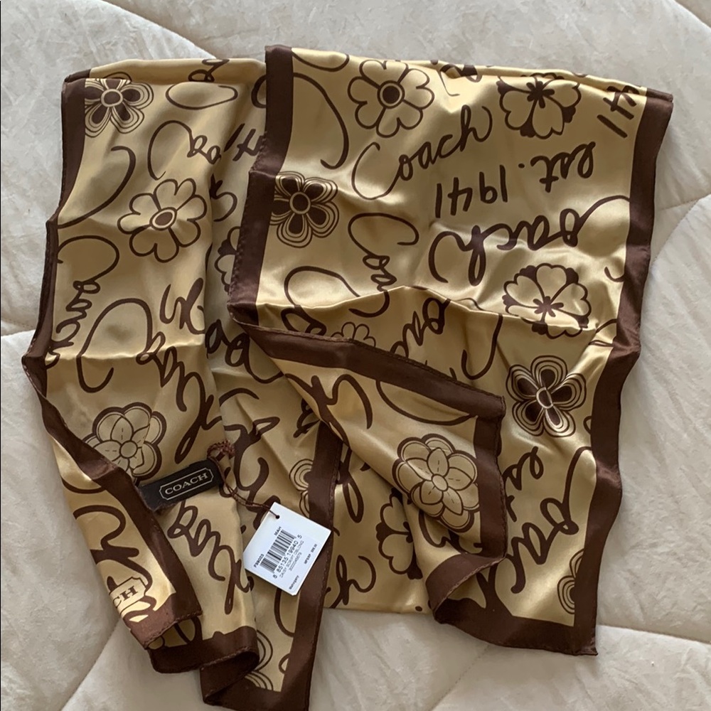 Coach Brown and Tan Floral Scarf